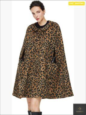 Wool Blend Cape Coat Vintage Chic Single-Breasted Pea Coat with Pockets